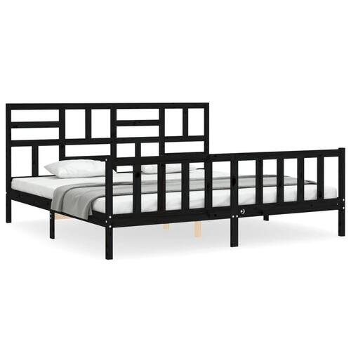 Sengeramme med sengegavl Super King Size massivt træ sort