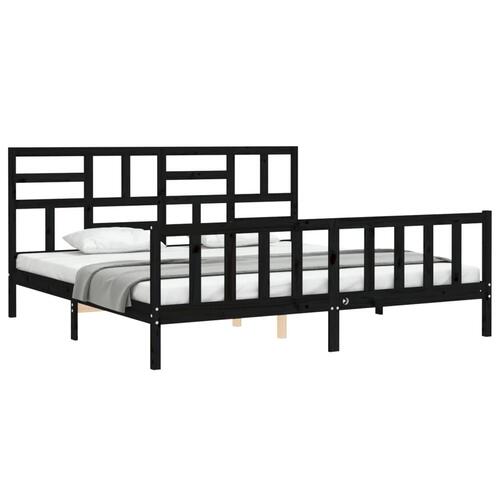 Sengeramme med sengegavl Super King Size massivt træ sort