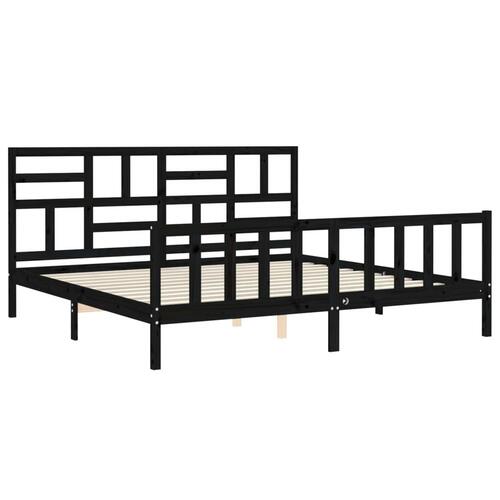 Sengeramme med sengegavl Super King Size massivt træ sort