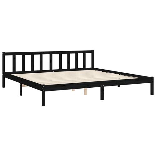 Sengeramme med sengegavl Super King Size massivt træ sort