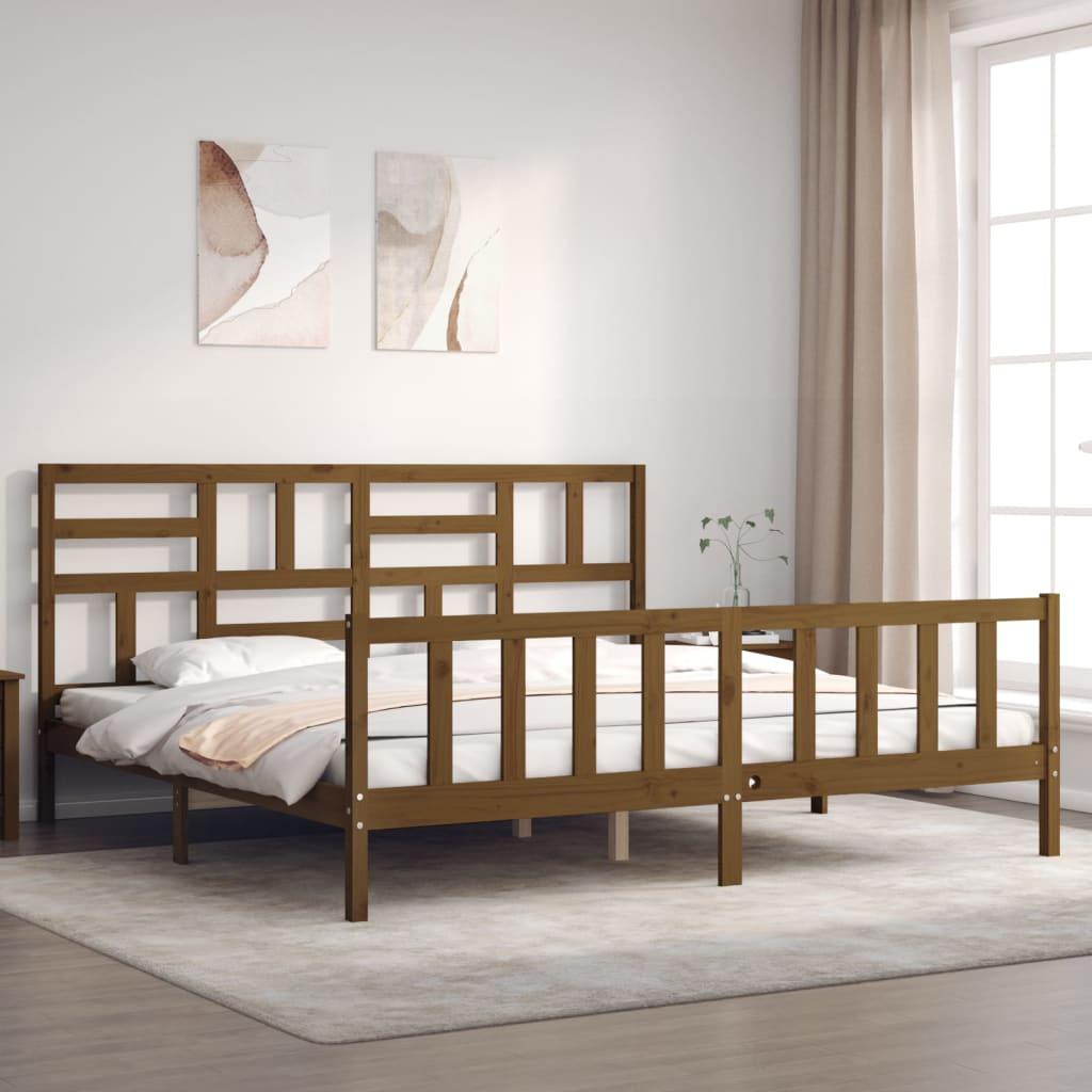 Sengeramme med sengegavl 200x200 cm massivt træ gyldenbrun