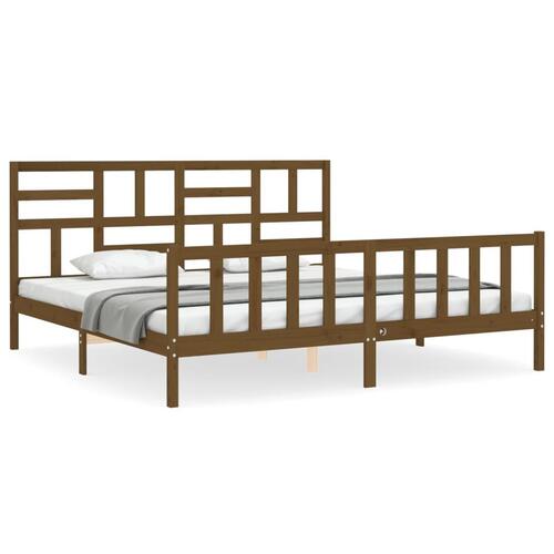 Sengeramme med sengegavl 200x200 cm massivt træ gyldenbrun