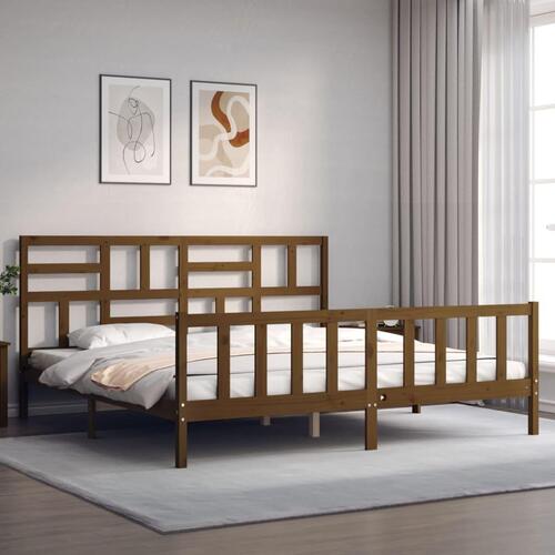 Sengeramme med sengegavl 200x200 cm massivt træ gyldenbrun