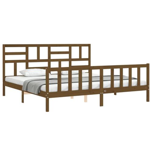 Sengeramme med sengegavl 200x200 cm massivt træ gyldenbrun