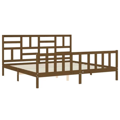 Sengeramme med sengegavl 200x200 cm massivt træ gyldenbrun
