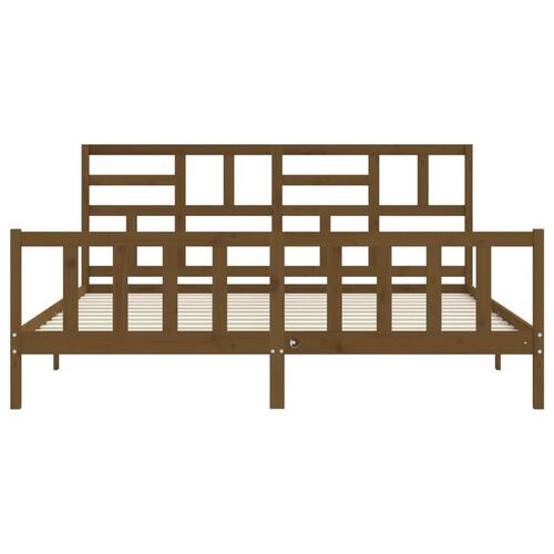 Sengeramme med sengegavl 200x200 cm massivt træ gyldenbrun