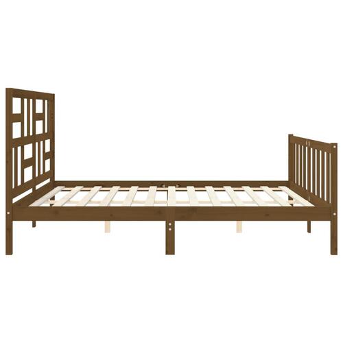 Sengeramme med sengegavl 200x200 cm massivt træ gyldenbrun