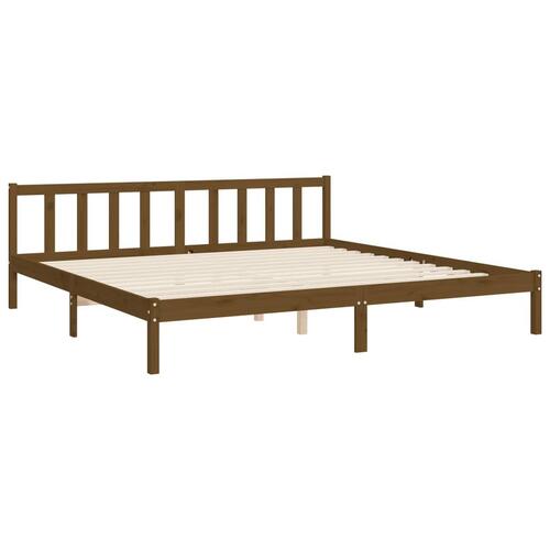 Sengeramme med sengegavl 200x200 cm massivt træ gyldenbrun