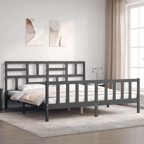 Sengeramme med sengegavl 200x200 cm massivt træ grå