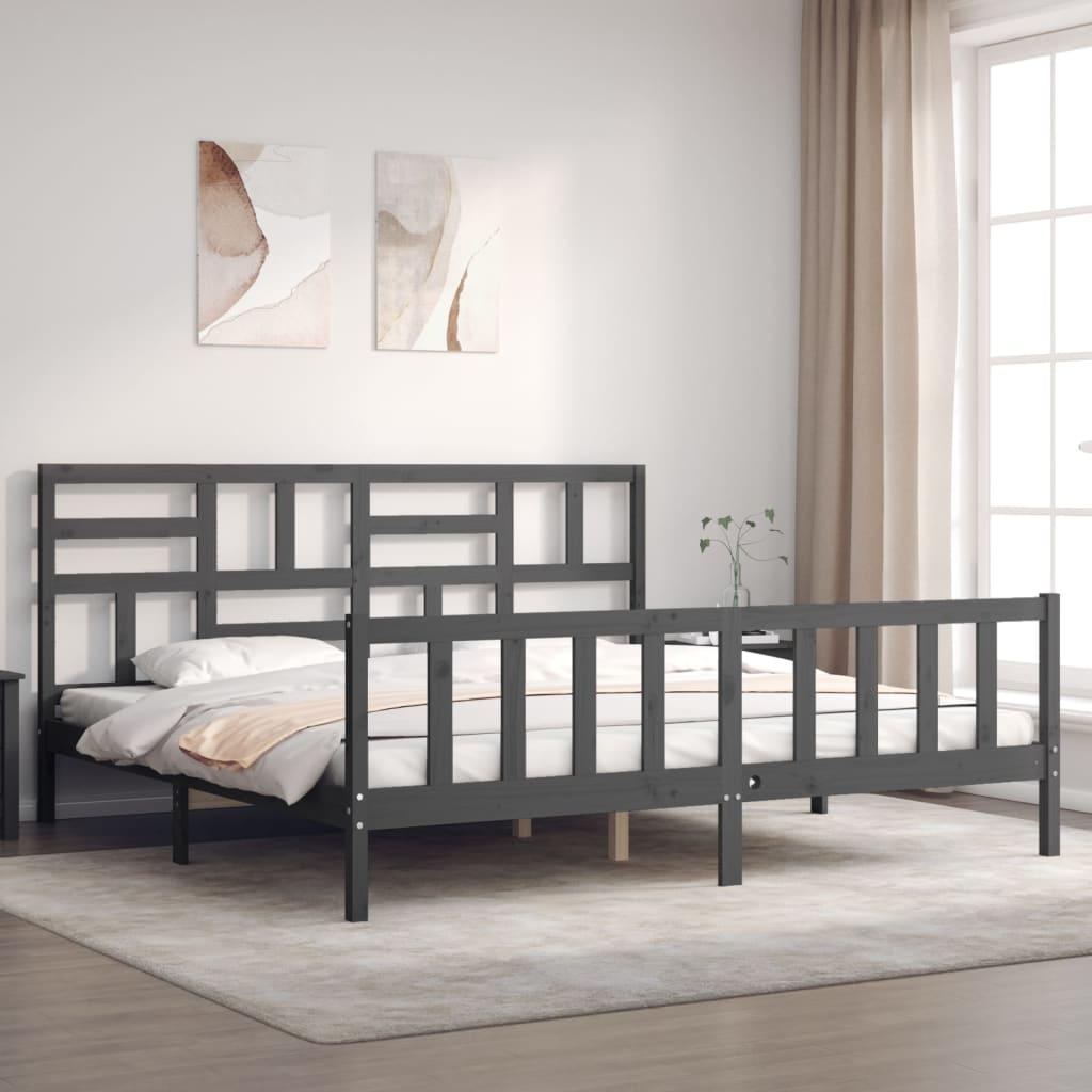 Sengeramme med sengegavl 200x200 cm massivt træ grå