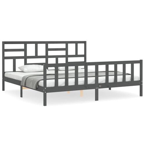 Sengeramme med sengegavl 200x200 cm massivt træ grå