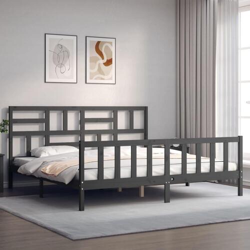 Sengeramme med sengegavl 200x200 cm massivt træ grå