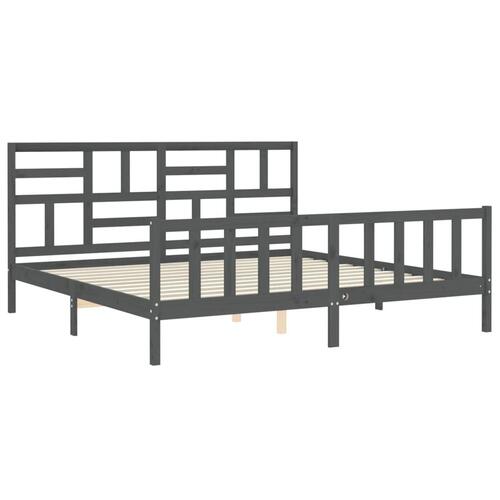 Sengeramme med sengegavl 200x200 cm massivt træ grå