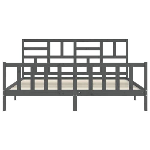 Sengeramme med sengegavl 200x200 cm massivt træ grå