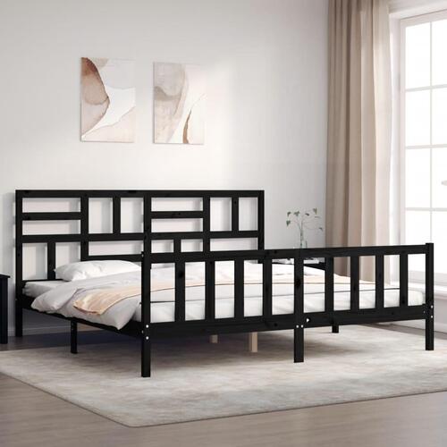 Sengeramme med sengegavl 200x200 cm massivt træ sort