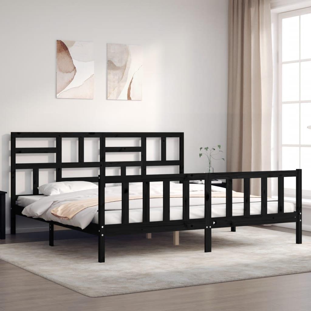 Sengeramme med sengegavl 200x200 cm massivt træ sort