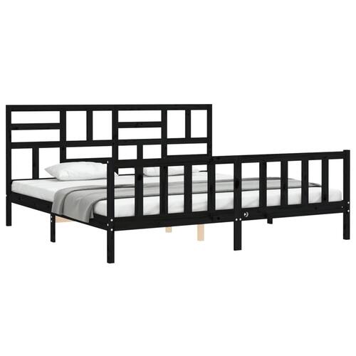 Sengeramme med sengegavl 200x200 cm massivt træ sort