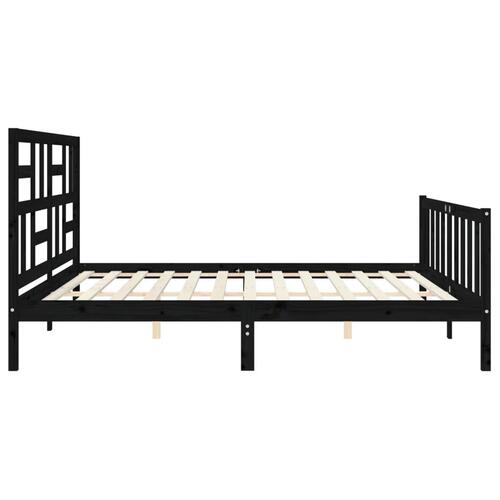 Sengeramme med sengegavl 200x200 cm massivt træ sort