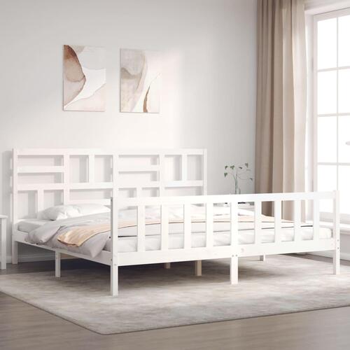 Sengeramme uden madras 200x200 cm massivt fyrretræ hvid