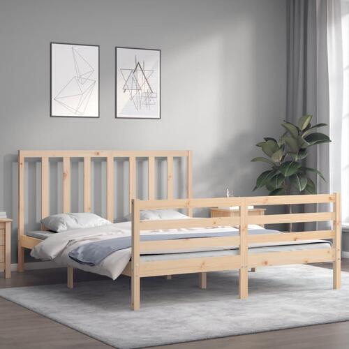 Sengeramme med sengegavl kingsize massivt træ