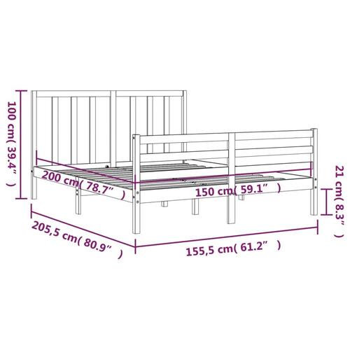 Sengeramme med sengegavl kingsize massivt træ