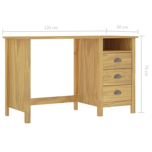 Skrivebord Hill i massivt fyr - 120 × 50 × 74 cm med 3 skuffer