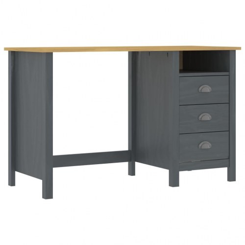 Skrivebord Hill med 3 skuffer - massivt fyrretræ, grå 120×50×74 cm