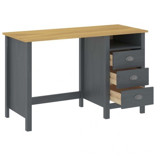 Skrivebord Hill med 3 skuffer - massivt fyrretræ, grå 120×50×74 cm