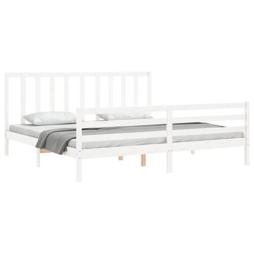 Sengeramme med sengegavl Super King Size massivt træ hvid