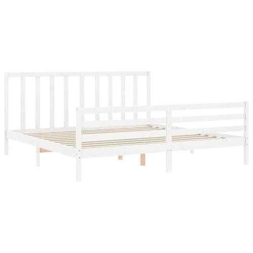 Sengeramme med sengegavl Super King Size massivt træ hvid