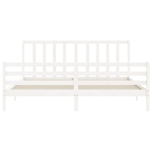 Sengeramme med sengegavl Super King Size massivt træ hvid