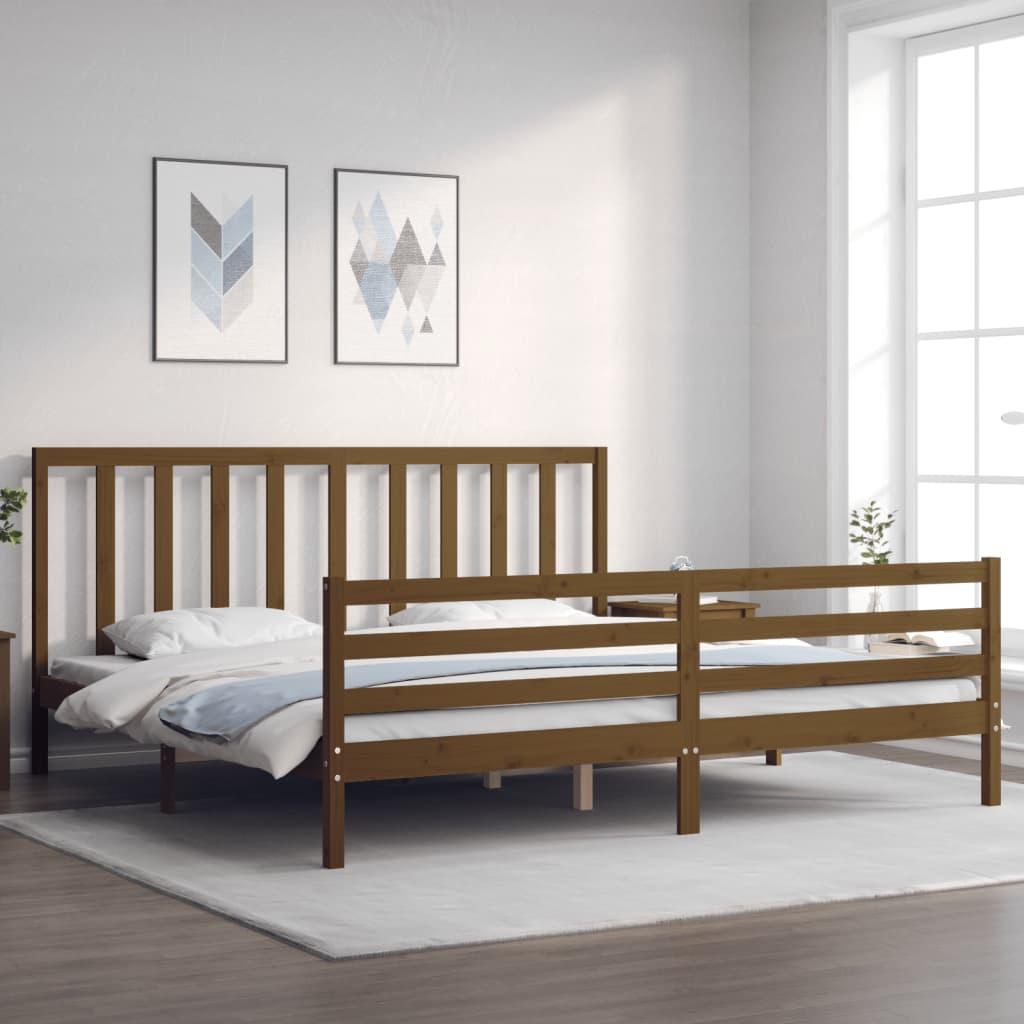 Sengeramme med sengegavl 200x200 cm massivt træ gyldenbrun