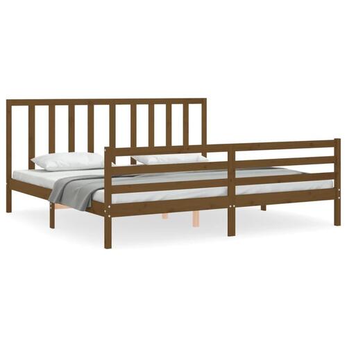 Sengeramme med sengegavl 200x200 cm massivt træ gyldenbrun