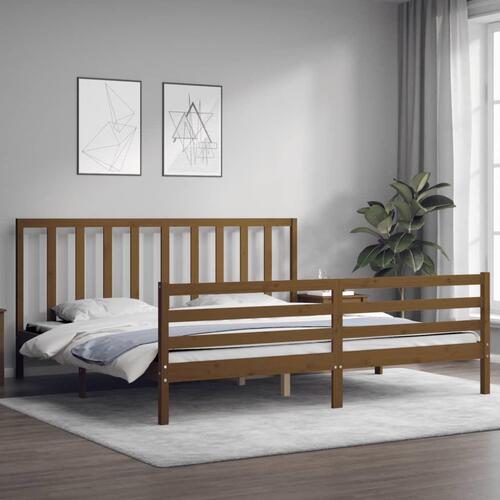 Sengeramme med sengegavl 200x200 cm massivt træ gyldenbrun