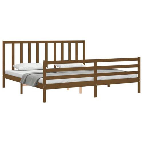 Sengeramme med sengegavl 200x200 cm massivt træ gyldenbrun