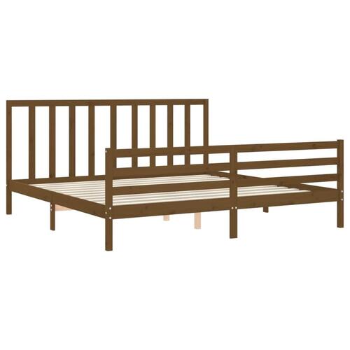 Sengeramme med sengegavl 200x200 cm massivt træ gyldenbrun