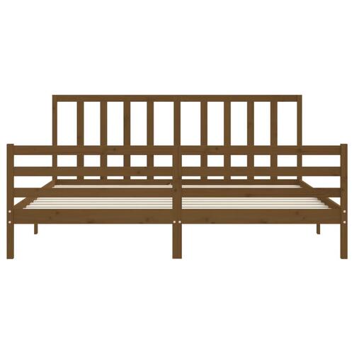Sengeramme med sengegavl 200x200 cm massivt træ gyldenbrun