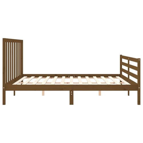 Sengeramme med sengegavl 200x200 cm massivt træ gyldenbrun