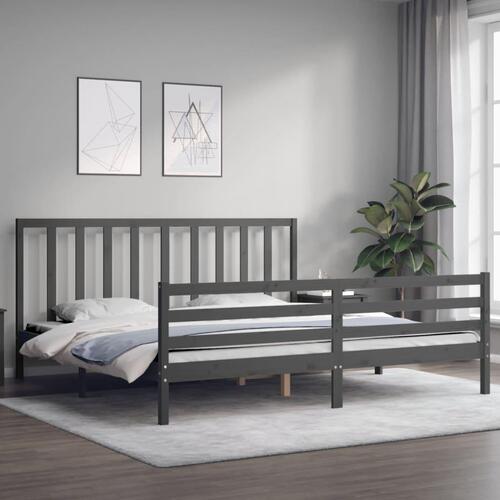 Sengeramme med sengegavl 200x200 cm massivt træ grå