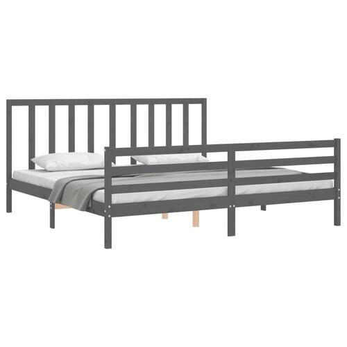 Sengeramme med sengegavl 200x200 cm massivt træ grå