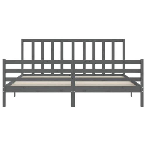 Sengeramme med sengegavl 200x200 cm massivt træ grå