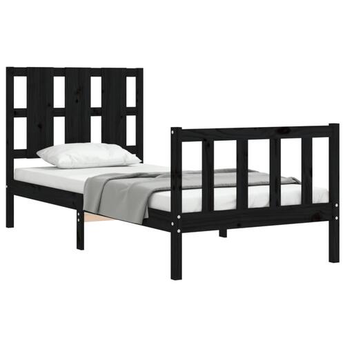 Sengeramme med sengegavl Small Single massivt træ sort