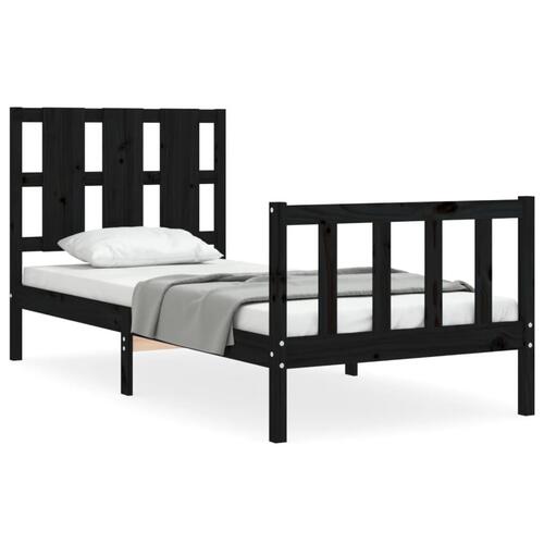 Sengeramme med sengegavl 90x190 cm massivt træ sort