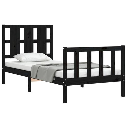 Sengeramme med sengegavl 90x190 cm massivt træ sort