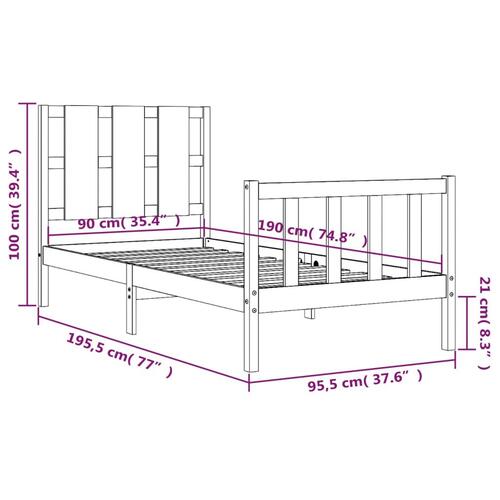 Sengeramme med sengegavl 90x190 cm massivt træ sort