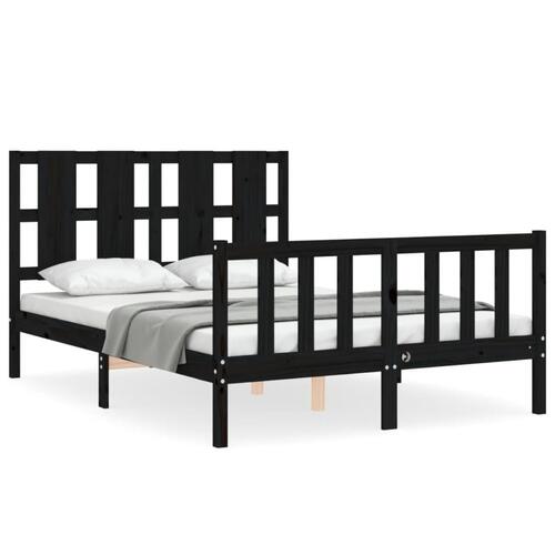Sengeramme med sengegavl 140x190 cm massivt træ sort