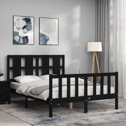 Sengeramme med sengegavl 140x190 cm massivt træ sort