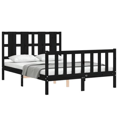 Sengeramme med sengegavl 140x190 cm massivt træ sort