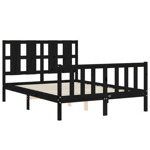 Sengeramme med sengegavl 140x190 cm massivt træ sort