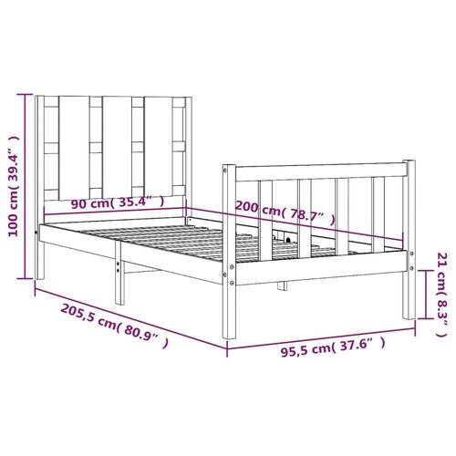 Sengeramme uden madras 90x200 cm massivt fyrretræ